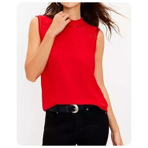 !! NWT LOFT Tango Red Cutout Ruffle Sleeveless Tank Top Blouse sz M